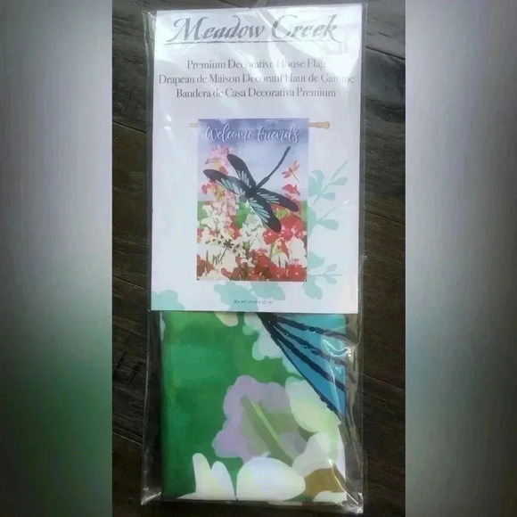 House:Porch Flag, Welcome Friends,dragonfly & flowers - 28x44” - Picture 1 of 3